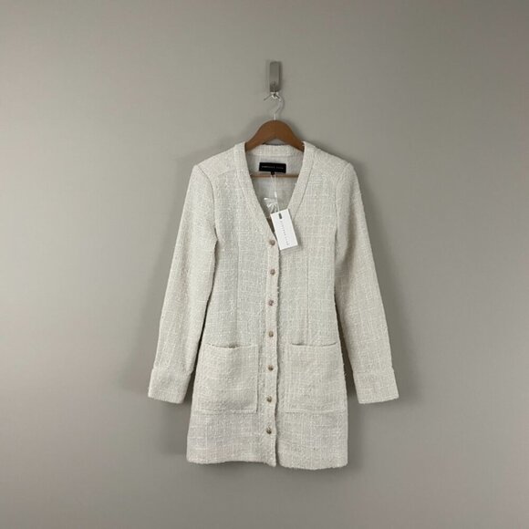 Endless Rose Textured Tweed Button Down Mini Dress in Ivory Size Small - Picture 1 of 5